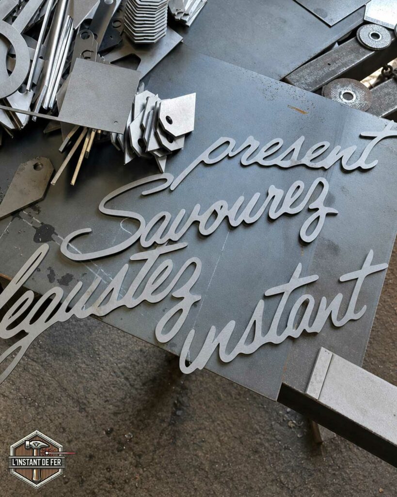 Mots muraux acier brut découpe laser Décoration murale en acier brut avec mots découpés au laser en écriture calligraphiée